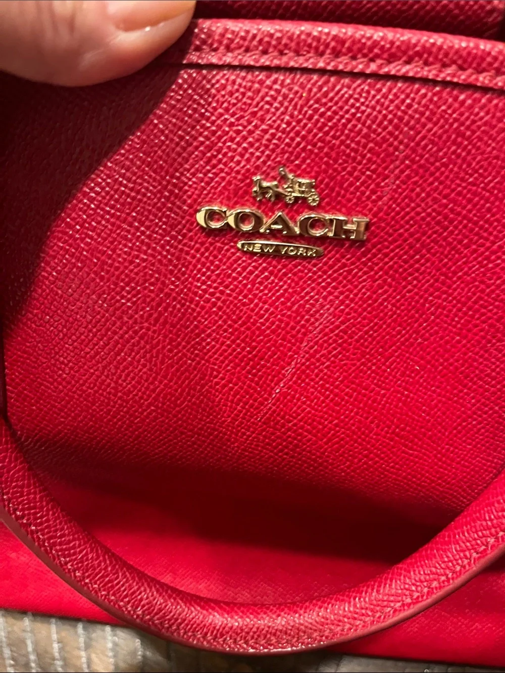 Coach Red Saffiano Leather Satchel with Gold Hardware